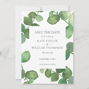 Eucalyptus Watercolour Groenery Save the Date Kaar Kaart