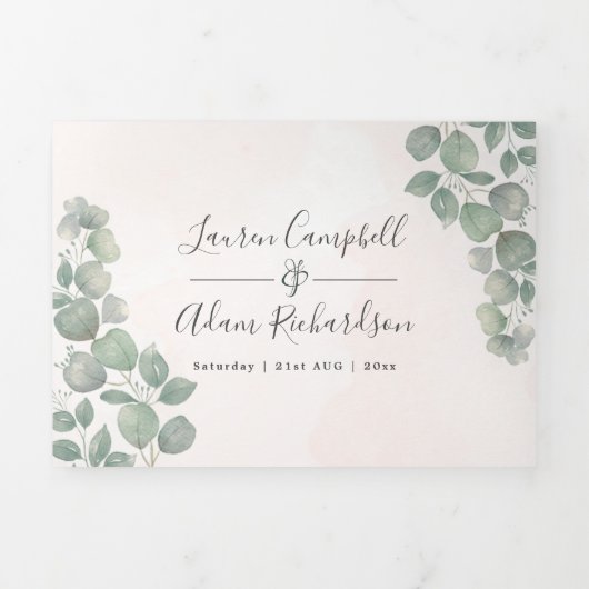 Eucalyptus Waterverf Alles-in-één bruiloft Drieluik Uitnodiging (Cover)