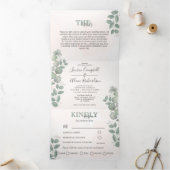 Eucalyptus Waterverf Alles-in-één bruiloft Drieluik Uitnodiging (Binnen)