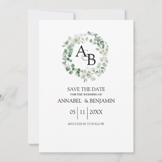 Eucalyptus waterverf baard huwelijk save the date (Voorkant)