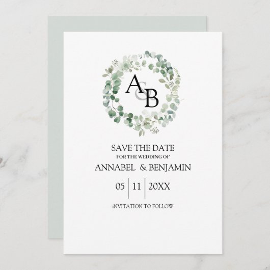 Eucalyptus waterverf baard huwelijk save the date (Voorkant / Achterkant)