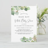Eucalyptus Waterverf Baby Boy Virtual Shower Kaart (Staand voorkant)