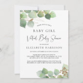 Eucalyptus Waterverf Baby Meisje Virtuele Douche Kaart (Voorkant)