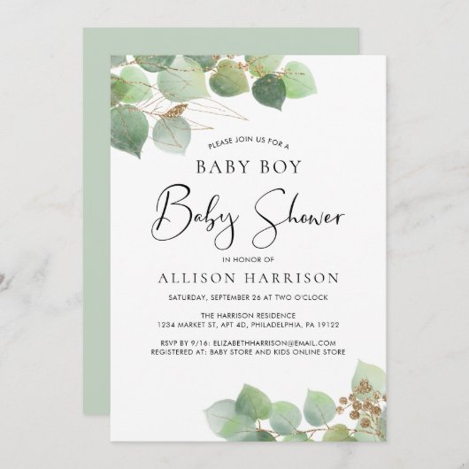 Eucalyptus Waterverf Baby shower Kaart (Voorkant / Achterkant)
