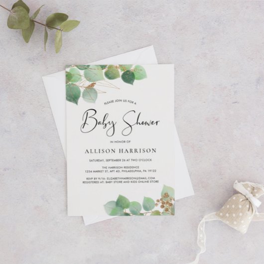 Eucalyptus Waterverf Baby shower Kaart