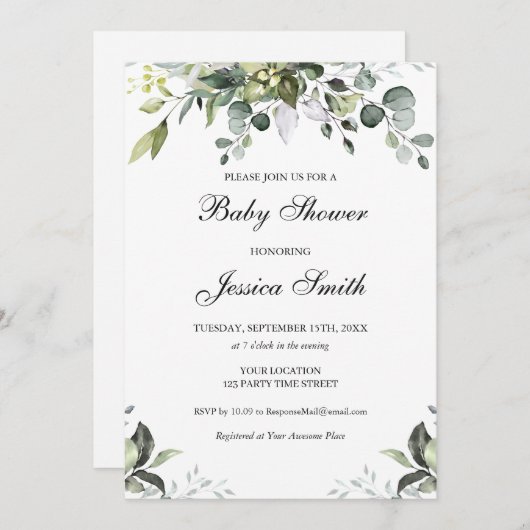 Eucalyptus Waterverf Baby shower Uitnodiging (Voorkant / Achterkant)