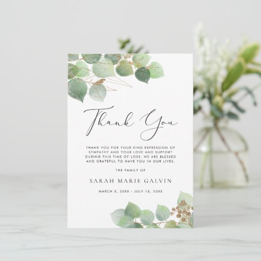 Eucalyptus Waterverf begrafenis Bedankkaart (Staand voorkant)