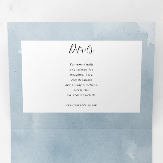 Eucalyptus waterverf blauw alles in één bruiloft drieluik uitnodiging (Binnenzijde eerst)