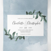 Eucalyptus waterverf blauw alles in één bruiloft drieluik uitnodiging (Binnenkant midden)