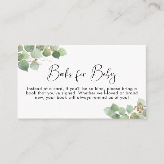 Eucalyptus Waterverf Books for Baby shower Informatiekaartje (Voorkant)