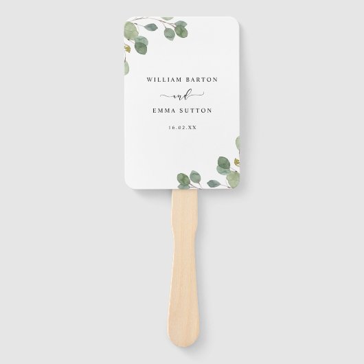 Eucalyptus Waterverf Botanisch Huwelijksprogramma Handwaaier (Voorkant)