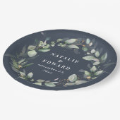 Eucalyptus waterverf botanische blauwe bruiloft papieren bordje (Gekanteld)