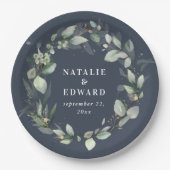 Eucalyptus waterverf botanische blauwe bruiloft papieren bordje (Voorkant)