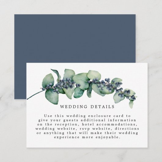 Eucalyptus Waterverf Botanische bruiloft Details Informatiekaartje (Voorkant / Achterkant)
