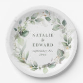 Eucalyptus waterverf botanische bruiloft papieren bordje (Voorkant)