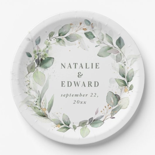 Eucalyptus waterverf botanische bruiloft papieren bordje (Voorkant)