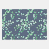 Eucalyptus Waterverf Branches op marineblauw Inpakpapier Vel (Voorkant 3)