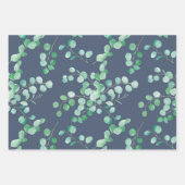 Eucalyptus Waterverf Branches op marineblauw Inpakpapier Vel (Voorkant)