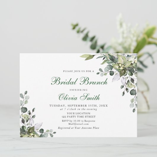 Eucalyptus Waterverf Bridal Brunch Kaart (Staand voorkant)