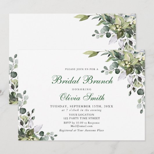 Eucalyptus Waterverf Bridal Brunch Kaart (Voorkant / Achterkant)