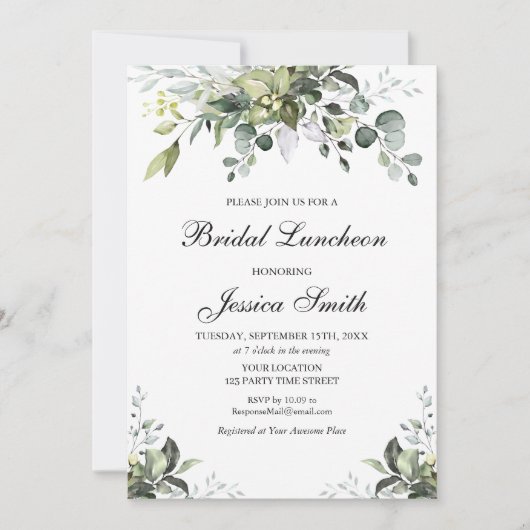 Eucalyptus Waterverf Bridal Luncheon Uitnodiging (Voorkant)