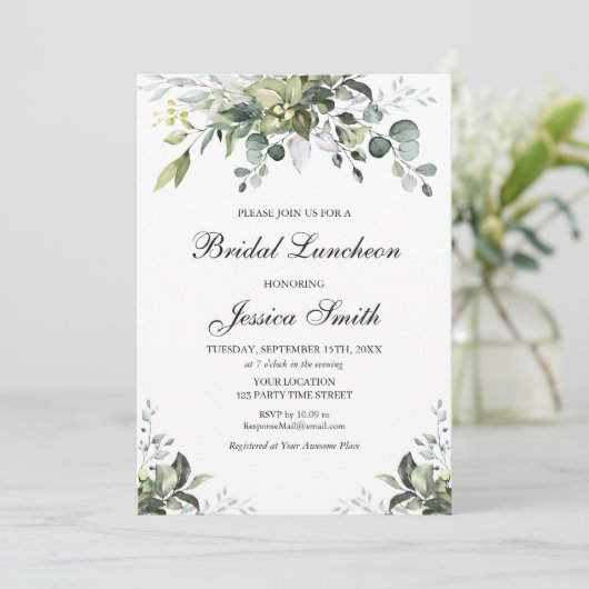 Eucalyptus Waterverf Bridal Luncheon Uitnodiging (Staand voorkant)