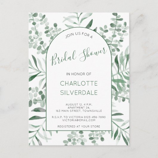 Eucalyptus Waterverf Bridal Shower Briefkaart (Voorkant)