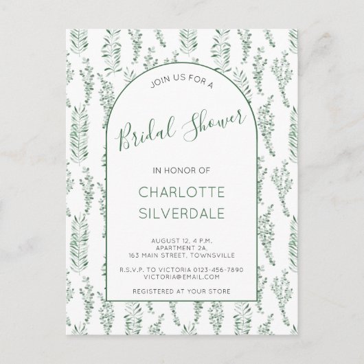 Eucalyptus Waterverf Bridal Shower Briefkaart (Voorkant)