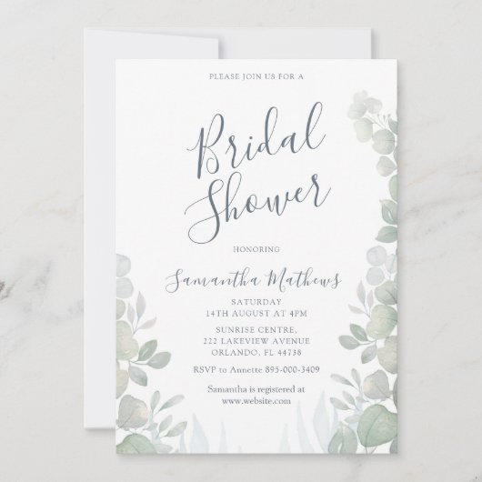 Eucalyptus Waterverf bruiloft Vrijgezellenfeest Kaart (Voorkant)