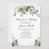 Eucalyptus Waterverf Brunch en Bubble Invitation Kaart (Voorkant)