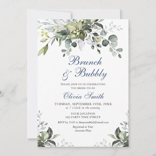 Eucalyptus Waterverf Brunch en Bubble Kaart (Voorkant)
