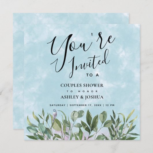 Eucalyptus Waterverf Couples Shower Kaart (Voorkant / Achterkant)