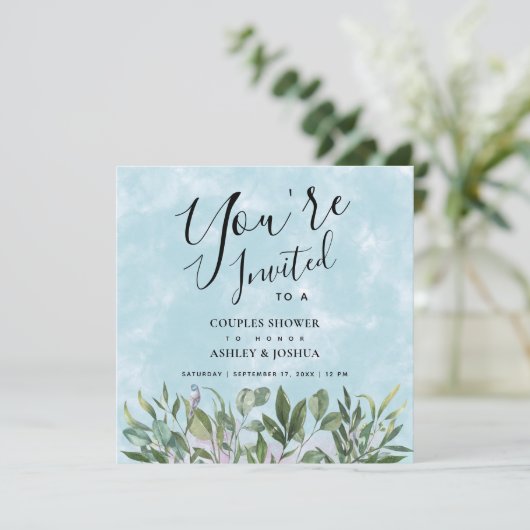 Eucalyptus Waterverf Couples Shower Kaart (Staand voorkant)