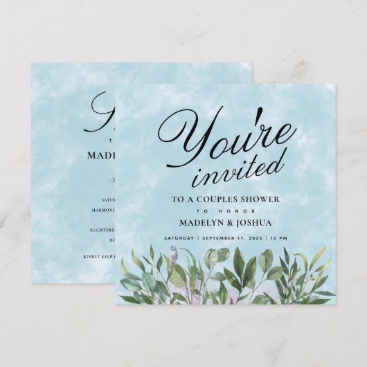 Eucalyptus Waterverf Couples Shower Kaart (Voorkant / Achterkant)