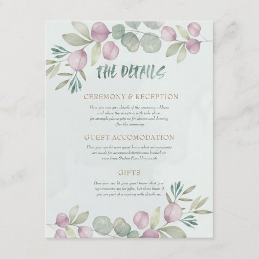 Eucalyptus Waterverf Dusty Blue Greenery Informatiekaartje (Voorkant)