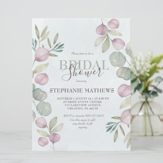 Eucalyptus Waterverf Dusty Blue Vrijgezellenfeest Kaart (Staand voorkant)