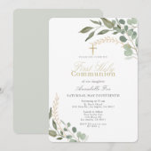 Eucalyptus Waterverf Eerste Heilige Communie Kaart (Voorkant / Achterkant)