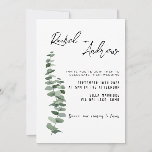 Eucalyptus waterverf Elegante bruiloft Kaart (Voorkant)