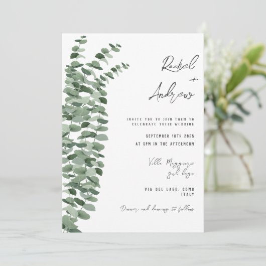 Eucalyptus waterverf Elegante Trouwdetails Kaart (Staand voorkant)