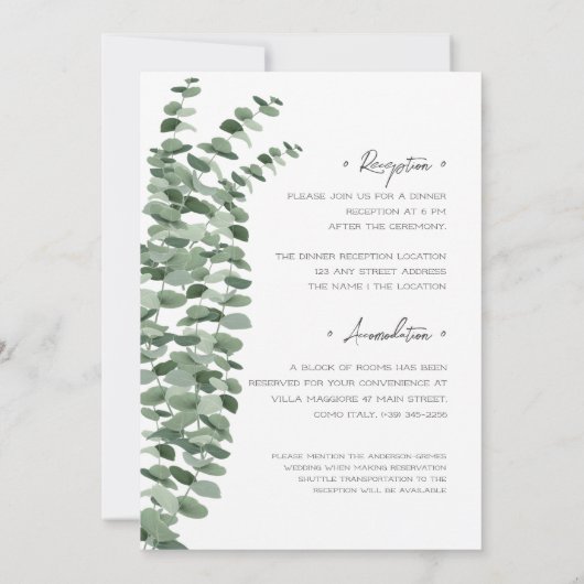 Eucalyptus waterverf Elegante Trouwdetails Kaart (Achterkant)