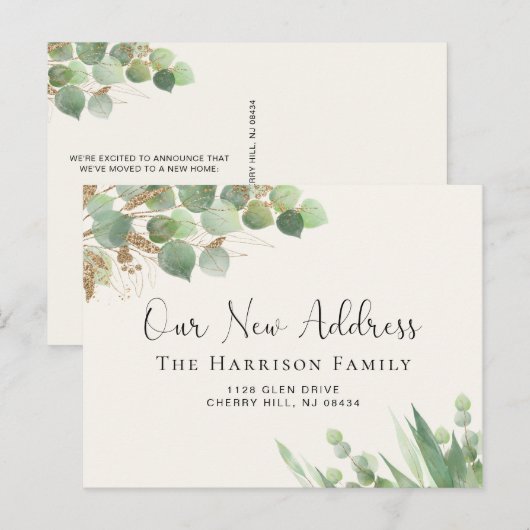 Eucalyptus Waterverf Familie Beweging Aankondigingskaart (Voorkant / Achterkant)