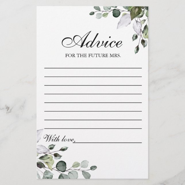 Eucalyptus Waterverf Floral Advice Card (Voorkant)