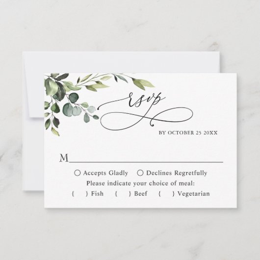 Eucalyptus Waterverf Floral bruiloft RSVP Kaartje (Voorkant)