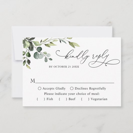 Eucalyptus Waterverf Floral bruiloft RSVP Kaartje (Voorkant)