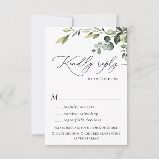 Eucalyptus Waterverf Floral bruiloft RSVP Kaartje (Voorkant)