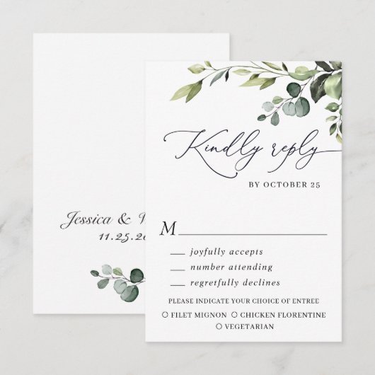 Eucalyptus Waterverf Floral bruiloft RSVP Kaartje (Voorkant / Achterkant)