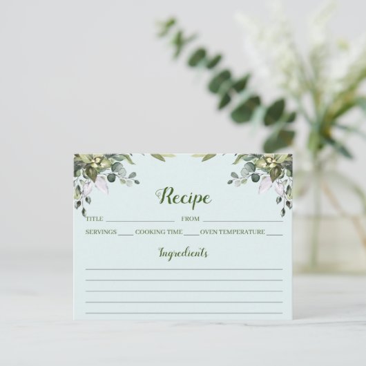 Eucalyptus Waterverf Floral Recipe Card Briefkaart (Staand voorkant)
