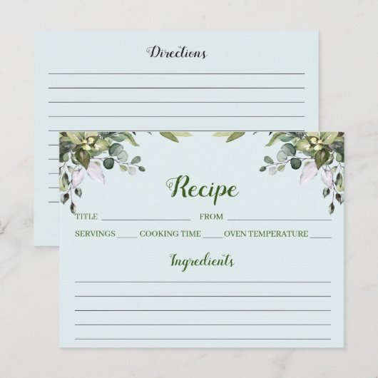 Eucalyptus Waterverf Floral Recipe Card Briefkaart (Voorkant / Achterkant)