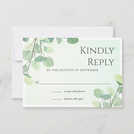 Eucalyptus Waterverf Floral Wedding RSVP Kaart (Voorkant)