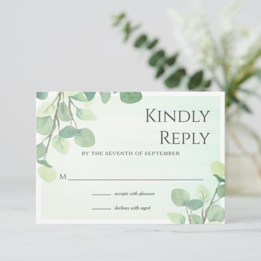 Eucalyptus Waterverf Floral Wedding RSVP Kaart (Staand voorkant)